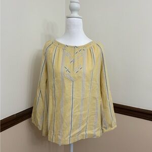 Madewell Yellow and Blue Striped Linen Blouse